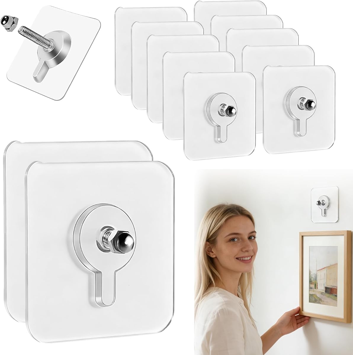 No-Drill Screw Stickers, 2026 New Nail Free Stickers for Walls Heavy Duty, Adhesive Hooks Without Nails, Self Adhesive Wall Mount for Bathroom, Home, Kitchen, Office (12PCS)