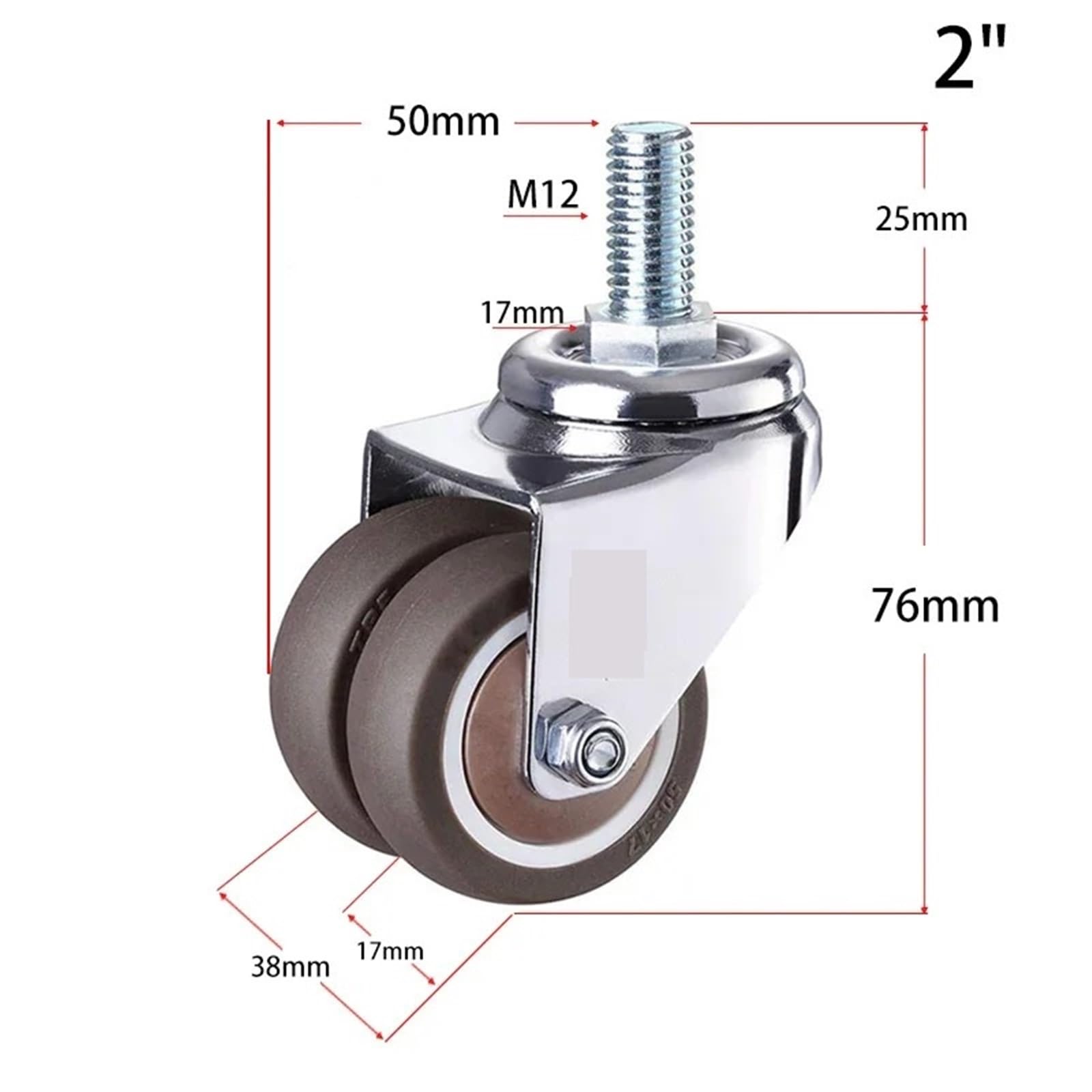 Möbelrollen 4 Teile/satz 2 ”Heavy Duty Swivel Stem Gummi Caster Räder M12 X 25mm Feststellrollen Ersatz for Möbel(Set 1)