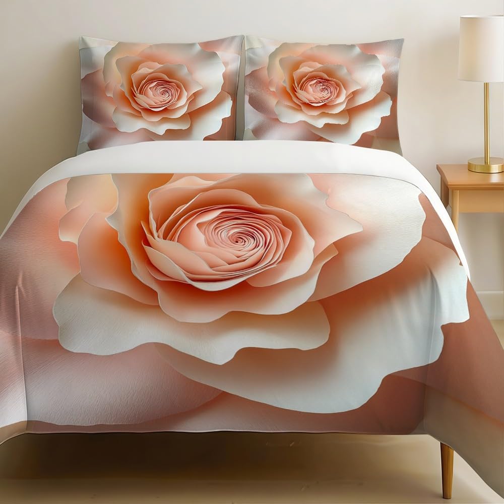Parure de lit 200x200 cm rose avec housse de couette imprimée et 2 taies d'oreiller en microfibre