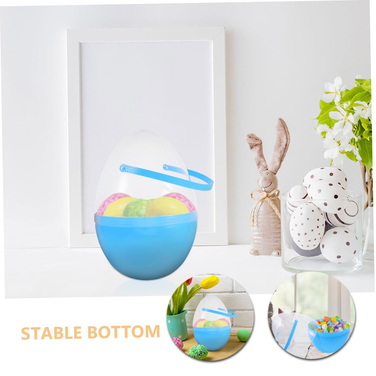 IMIKEYA 2pezzi Uova Pasqua Vuote in Plastica Riempibili Giganti con Manici per Feste Tema Caccia Pasqua Giocattoli Dolcetti