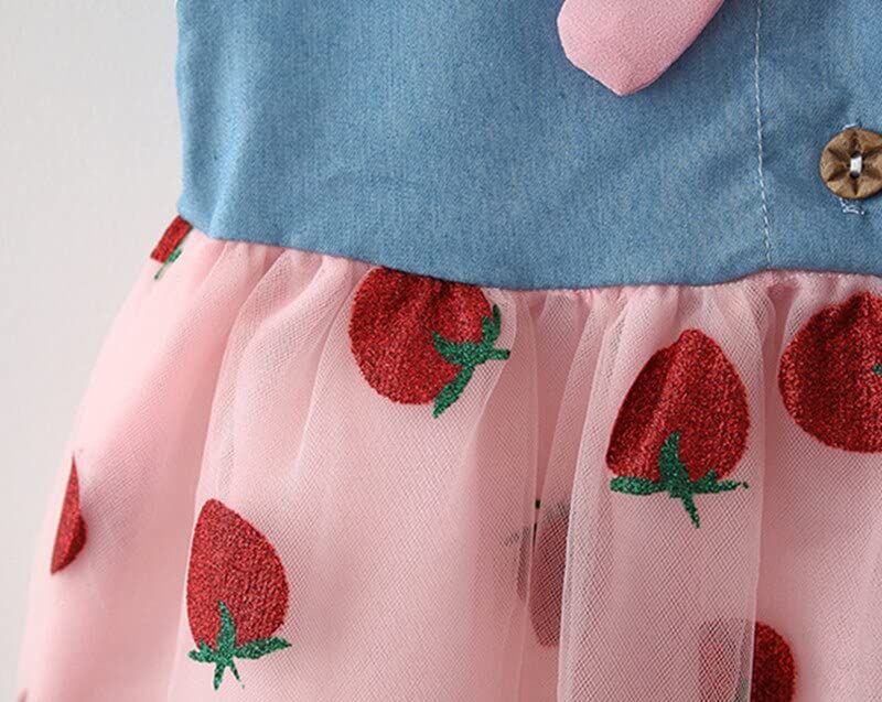 Image of Bold N Elegant Cap Sleeve Denim Embroidered Midi Party Dress Frock with Hat Dress for Infant Toddler Girl Baby Girl