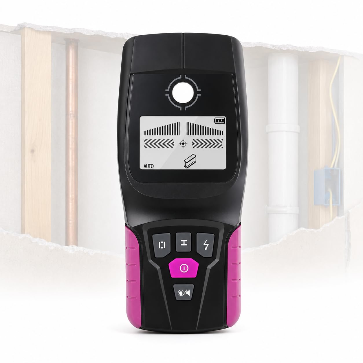 AMQYDT Stud Finder Wall Scanner, Multifunctional Wall Detector with Live Wire, Metal, Wood and PVC Pipe Detection, LCD Display and Beep Alarm for Safer Drilling and Home Renovation