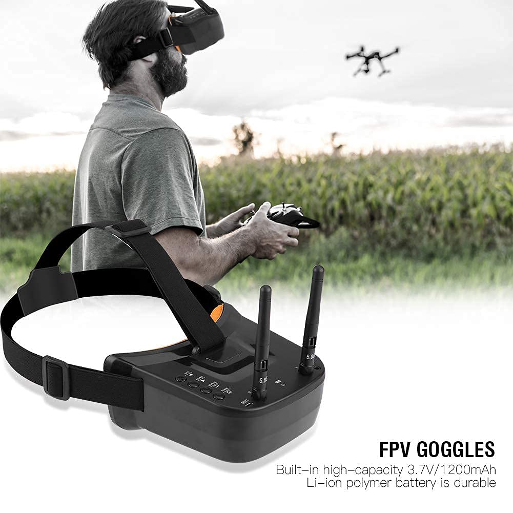 Gogle FPV 5,8 GHz 3-calowy 40-kanałowy zestaw słuchawkowy wideo FPV Okulary 480 * 320 Ekran LCD z podwójną anteną RP SMA i wbudowaną baterią 1200 mAh do quadcopterów dronów wyścigowych FPV