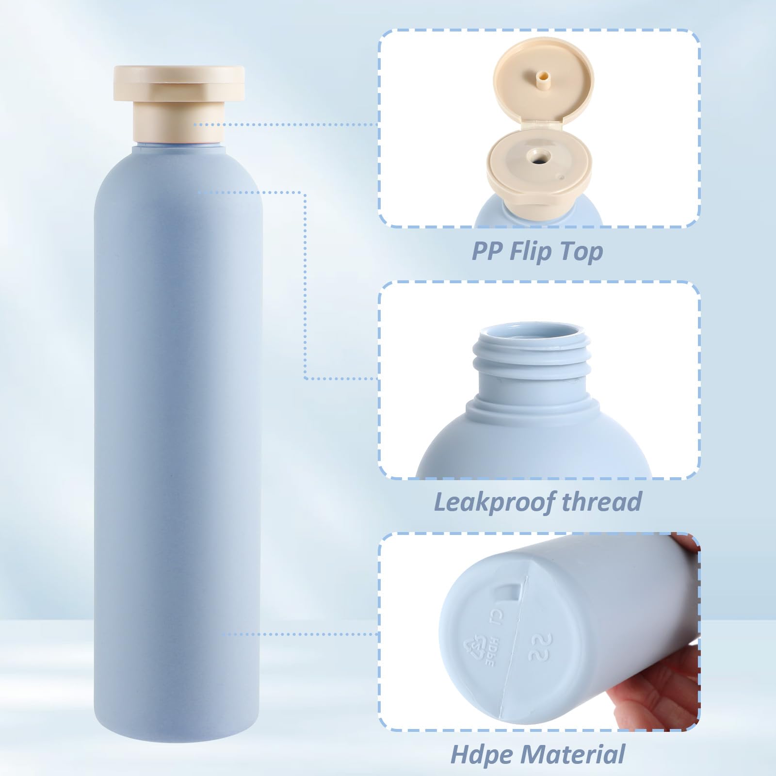 TIESOME Silikonowe butelki podróżne, 260 ml, 2 sztuki, szczelne, do wielokrotnego napełniania, zestaw przyborów toaletowych, szamponu, kremu, balsamu, gadżetów podróżnych