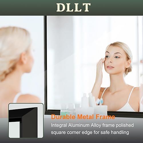 Miniatura 3 de DLLT - Espejo de baño negro de 36 x 24 pulgadas para pared, espejos de pared con marco de aleación de aluminio, espejo rectangular biselado para
