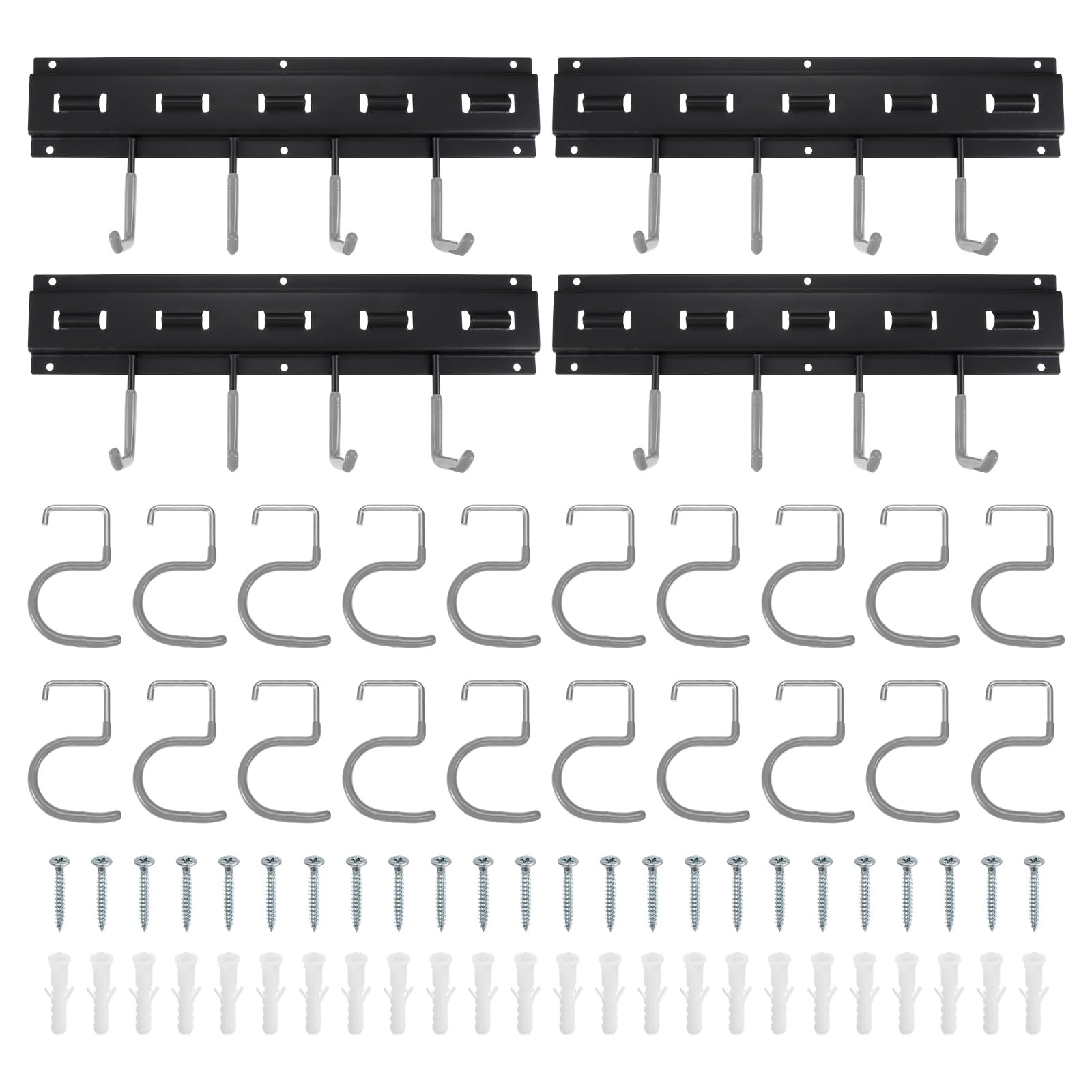 QUARKZMAN Portaherramientas de Jardín Kit, Soporte Metálico de Pared Empalmable con Ganchos Gris para Herramientas Colgador para Escobas Fregonas Sótano Garaje, 164cm Largo Total