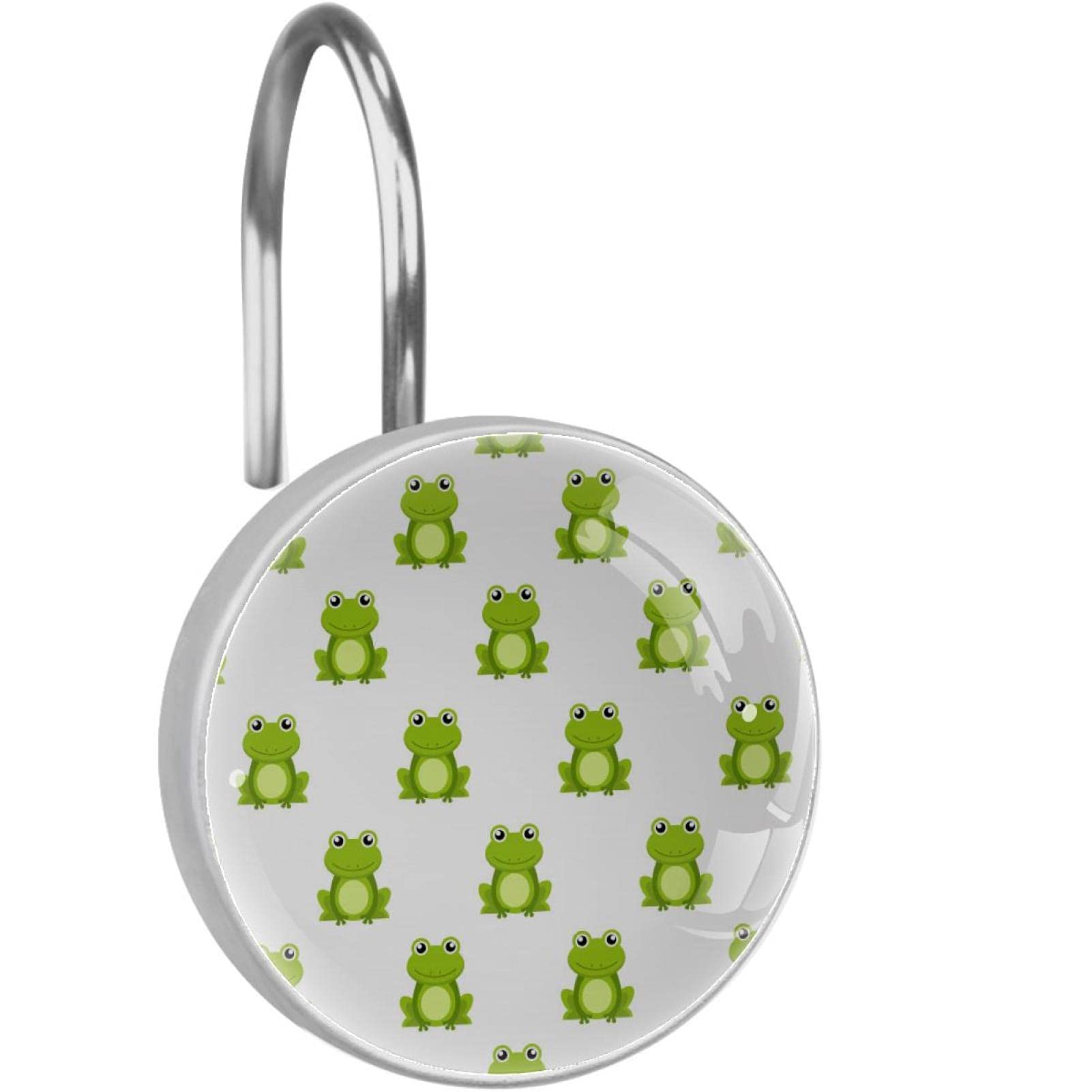Crochets pour tringle de douche grenouille verte : lot de 12 anneaux pour rideau de bain