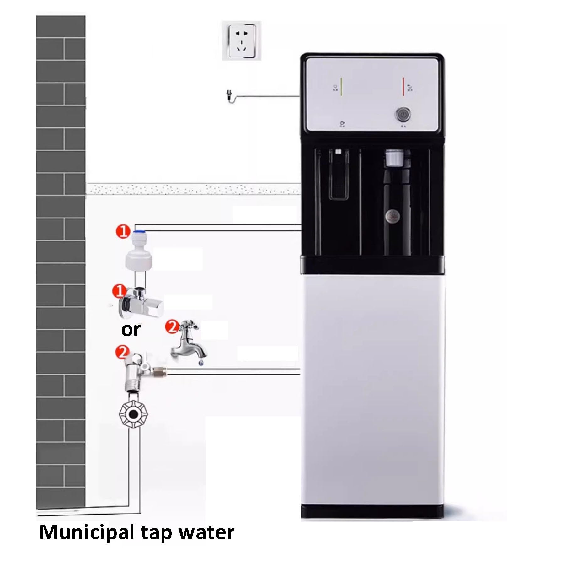 Distributore filtrato dell'unità alimentata dalla rete del refrigeratore d'acqua, erogatore del refrigeratore d'acqua con opzioni calde e fredde, filtro dell'acqua a 4 stadi e kit di installazione