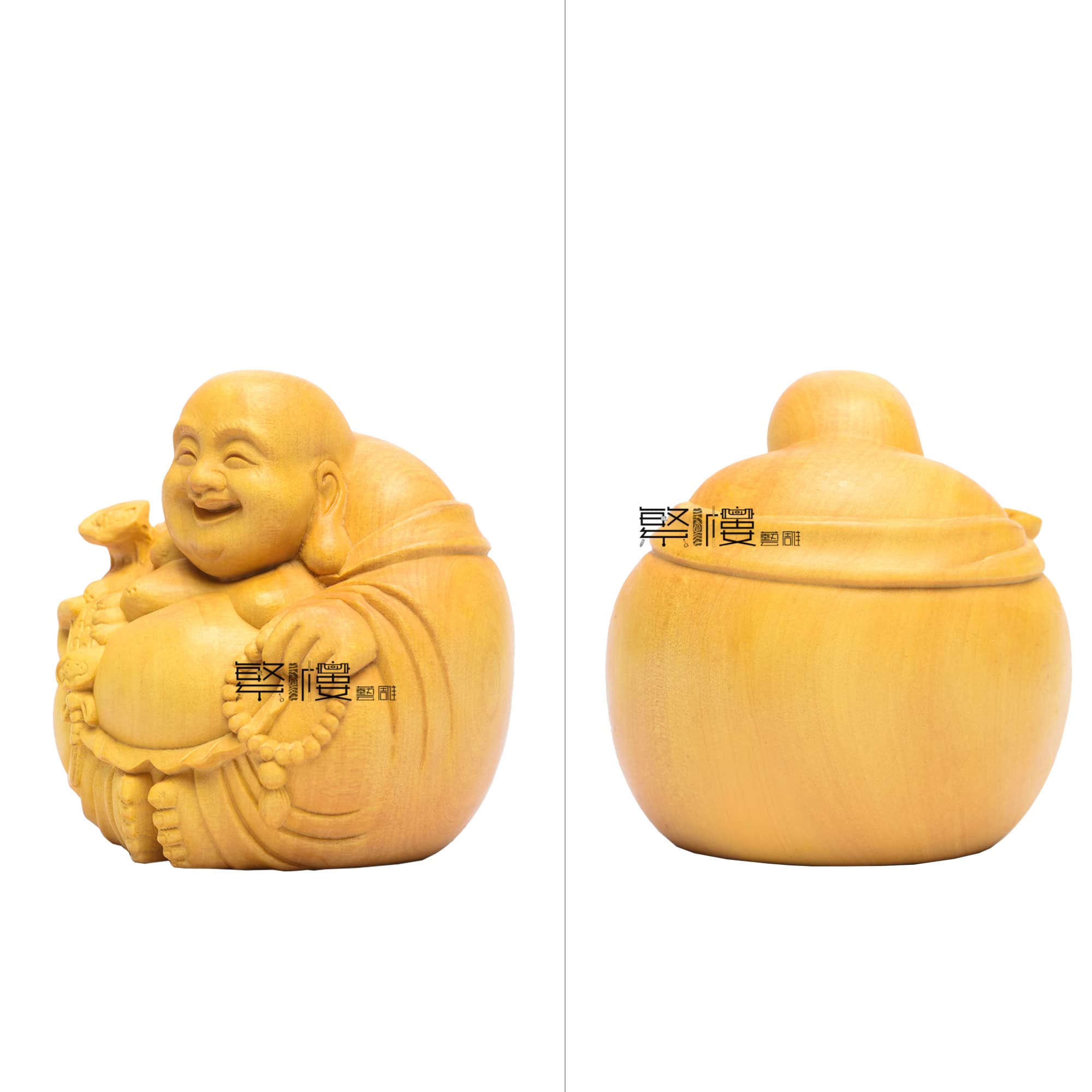 Amazon｜繁樓藝雕 仏像 布袋和尚 七福神 柘植製 木彫り 縁起物 玄関