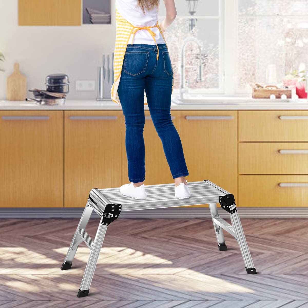 GOPLUS Escalera Plegable de Aluminio con Plataforma de Trabajo