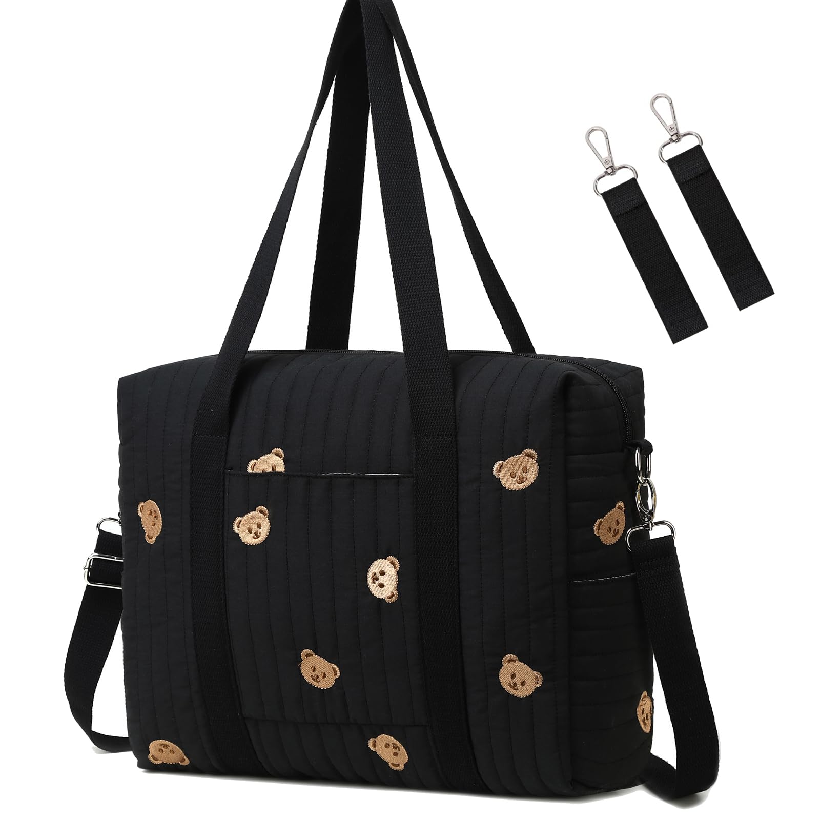 LORADI Medium Convertible Diaper Bag Tote with Insulated Pockets and Stroller Hooks, Black