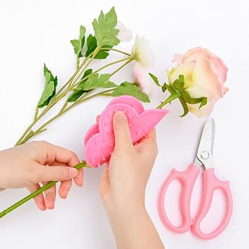 OFFCUP Garden Secateurs, Florist Scissors, Bypass Pruning Shears Professional Secateurs Pruning Scissors Snips, Hand Pruner Snip Trimming Tool with Thorn Remover Tool for Gardening Flower (Pink)