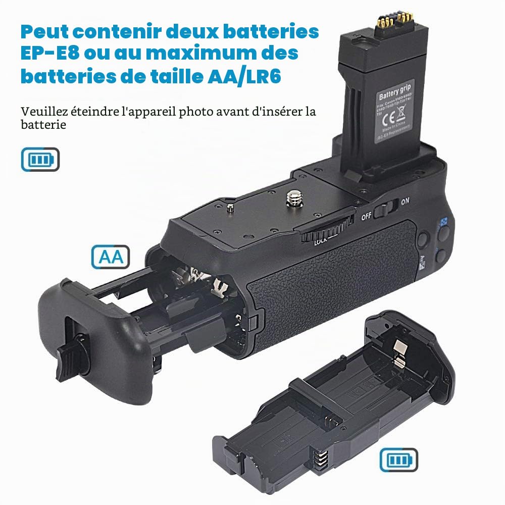Battery Grip pour Canon EOS/550D/600D/650D/700D/Rebel T2i/T3i T4i T5i de Rechange de BG-E8