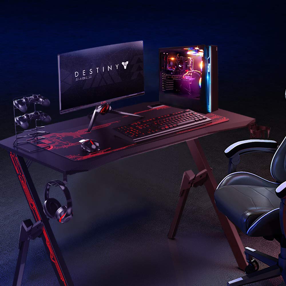 Dripex Ergonomic Gaming Desk with Large Surface,RShaped Stable Leg