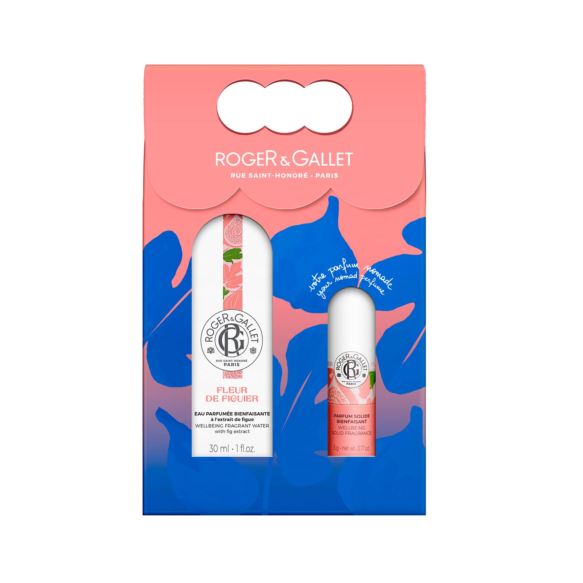 Roger & Gallet - Coffret cadeau Eau Parfumée Bienfaisante Fleur de Figuier 30ml et Parfum Solide - Cadeau Femme - Senteur Fraîche et Relaxante aux Notes Fruitées et Florales