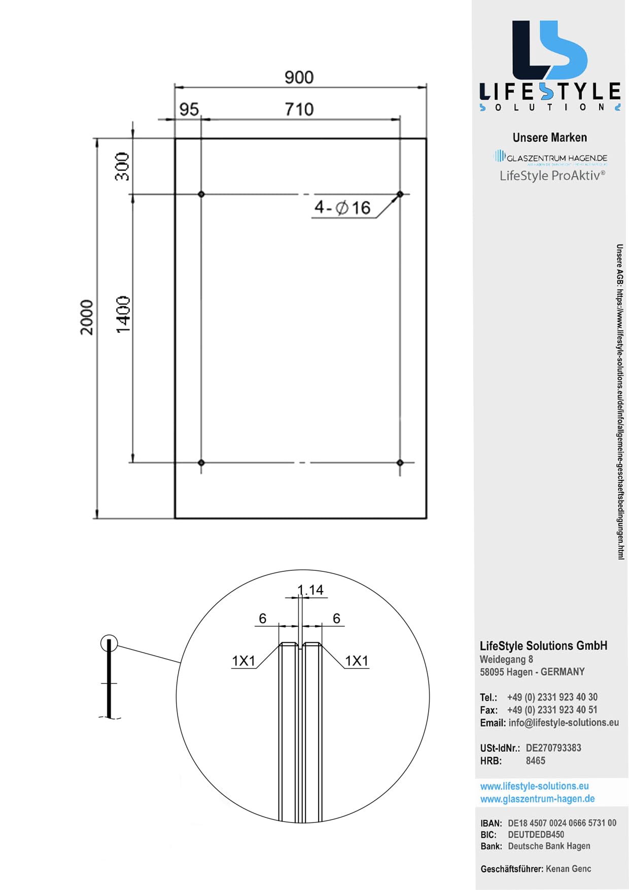 Glaszentrum Hagen - Glasvordach Vordach Pavillion Türvordach Markise Haustürvordach VSG-Glas inkl. Edelstahlhalter (Typ - L, 200x90cm)