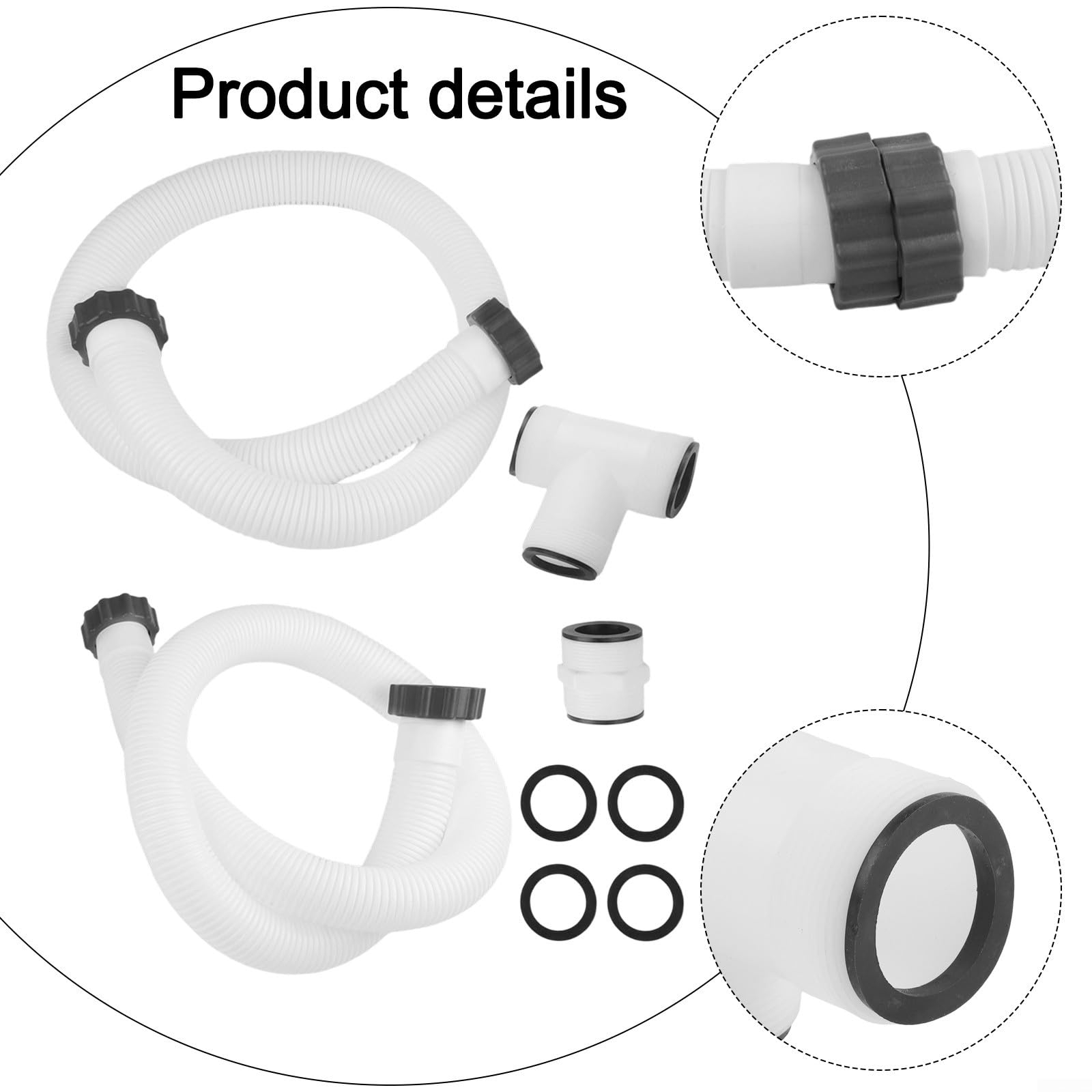 Set di adattatori per pompa filtrante per piscina Intex e Coleman, 2 tubi di ricambio da 1,5 pollici con distributore a T e giunto, guarnizioni incluse, materiale PE flessibile per filtro a sabbia