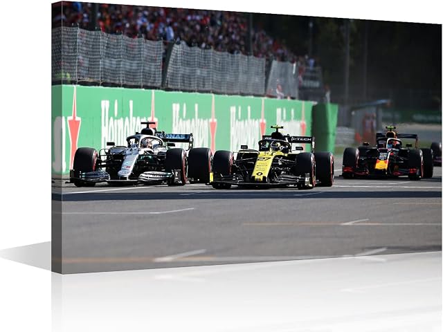 Canvas Wall Art FIA Formula 1 World Championship Competition Scene Photography Canvas Print Art for Living Room Office Bedroom Dining Room Wall Decor Stretched and Framed Ready to Hang - 24"W x 16"H