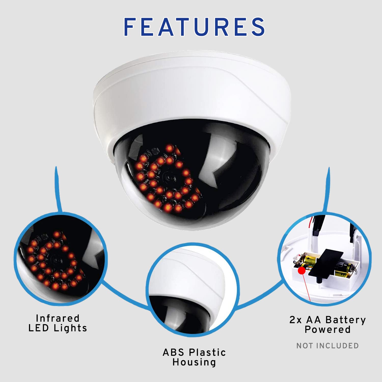 MaximalPower Telecamera finta di sicurezza CCTV a cupola con luce LED rossa per casa, negozio, affari, ecc. (confezione da 4)