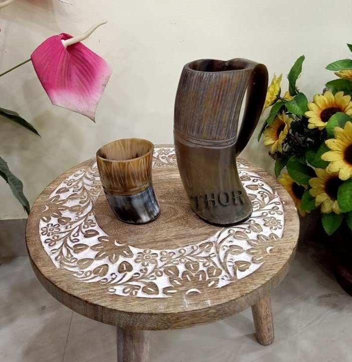 Viking Drinking Mug Wine Cup Beer Tankard Natural Medieval Horn Mug With Shot Glass Rustic Vintage Home Decor Gifts