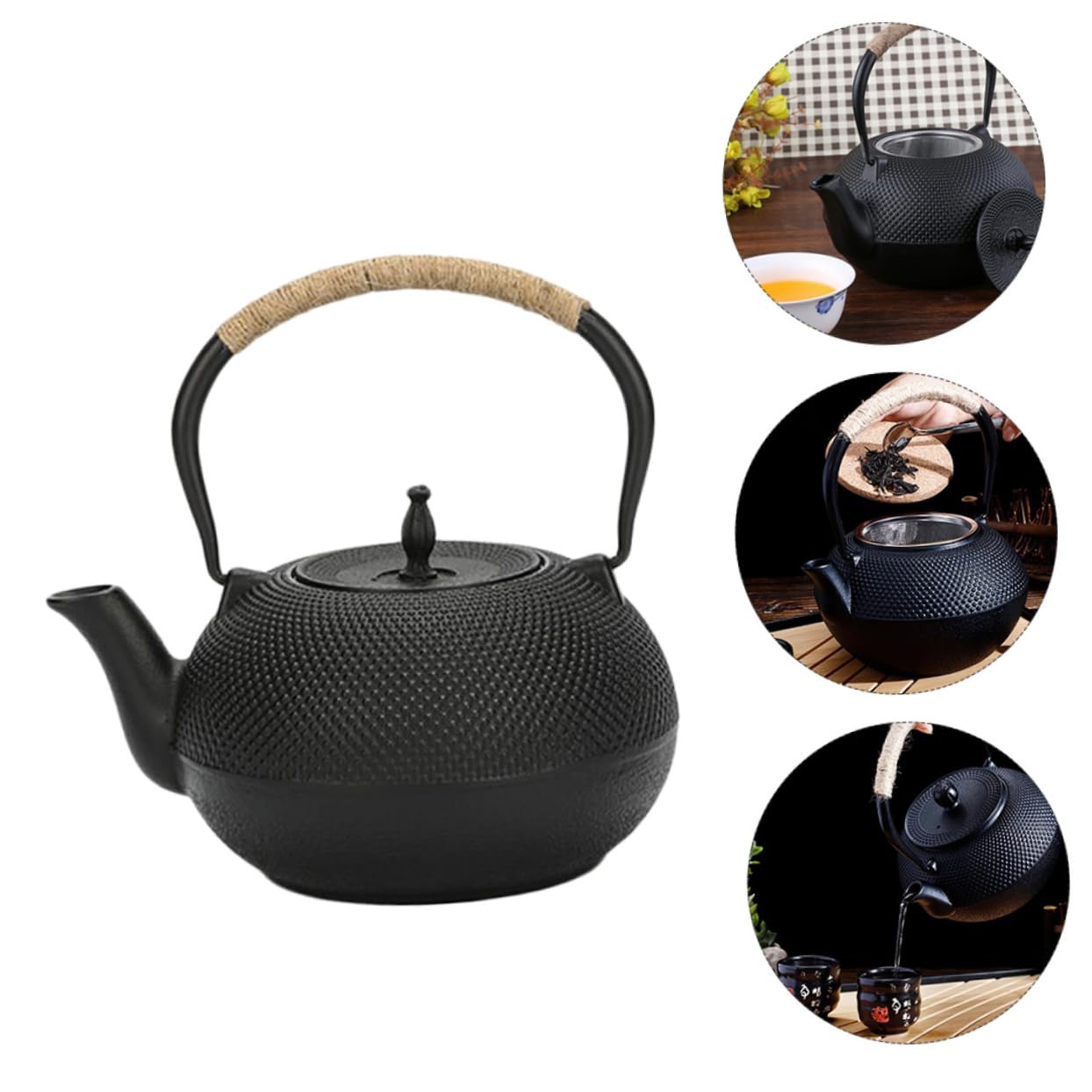 PRETYZOOM Tetera de Hierro Fundido sin Revestimiento Hecha Mano Antigua con Infusor para Preparar Té para Uso Casa Oficina