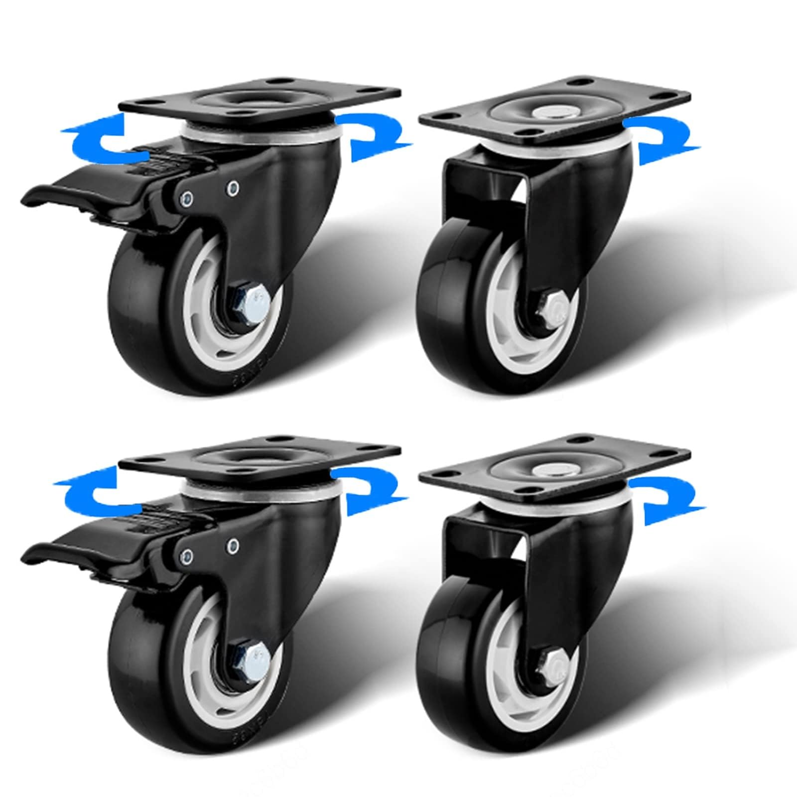 ZGUOUZANTYE TPE Rubber Swivel Caster Wheels 4 Pack Heavy Duty with 2 Brakes Floor Protecting Silent Castors(2in)