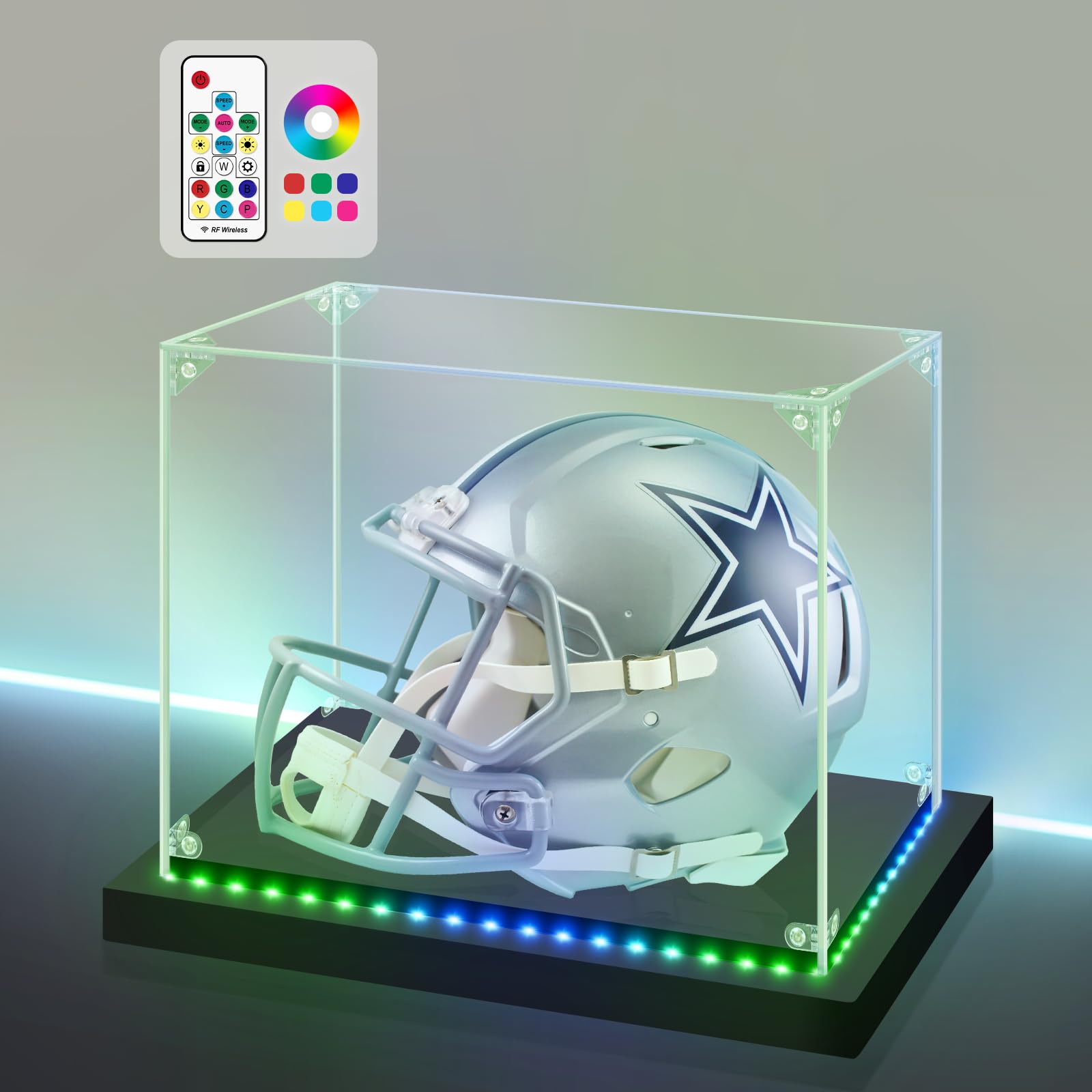 Huijintao Colorful Light Acrylic Display Case With Rgbw Color Changing Led Light, Clear Display Box For Memoribilia Action Figures, Self-Assembly Dustproof Showcase With Black Base, 15.8X11x11.8inch