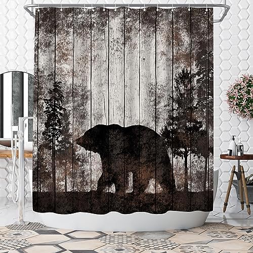 WELMECO Bear Shower Curtain Rustic Shower Curtain Cabin Bathroom Decor 72x72inch