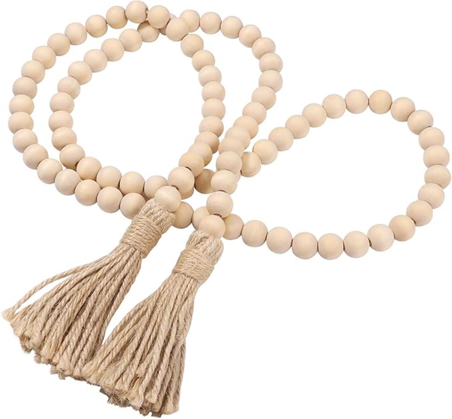 Nyganmelloz Farmhouse Beads 58in Wood Bead Garland with Tassels Rustic Country Decor Prayer Boho Beads Big Wall Hanging Decor