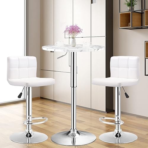 Miniatura 2 de Byroce - Mesa redonda de bar, mesa de cóctel de altura ajustable con parte superior giratoria de 360, patas y base plateadas, mesa alta de pub para