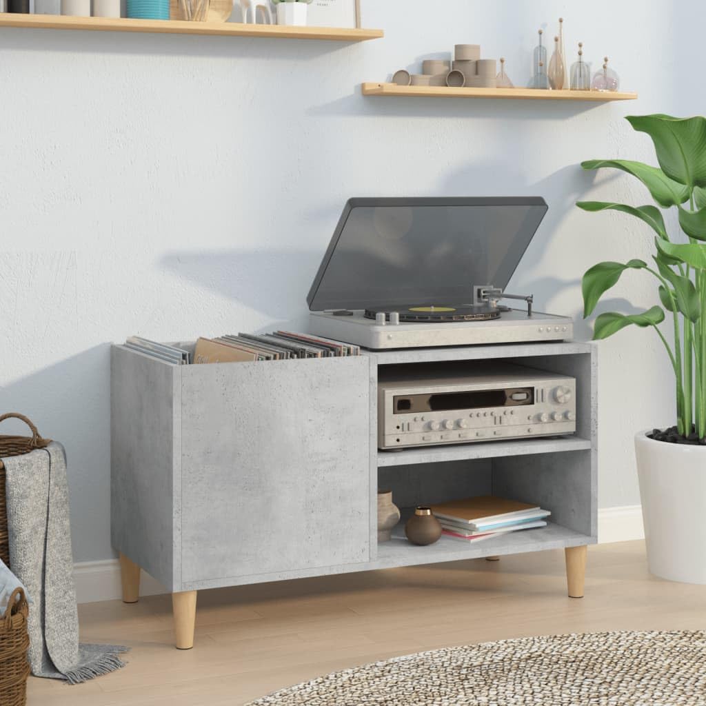 IKAYAA Mueble de Discos de Madera 84.5 x 38 x 48 cm, Tocadiscos de Vinilo Stand, Estanteria CD, Mueble para Discos y Vinilos, Gris Hormigón