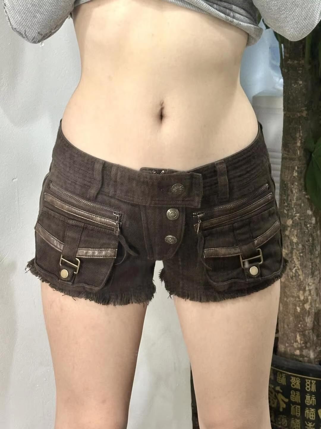 Pantaloncini Short Donna Pantaloncini di Jeans A più Tasche Pantaloni da Donna A Vita Bassa E Fianchi.