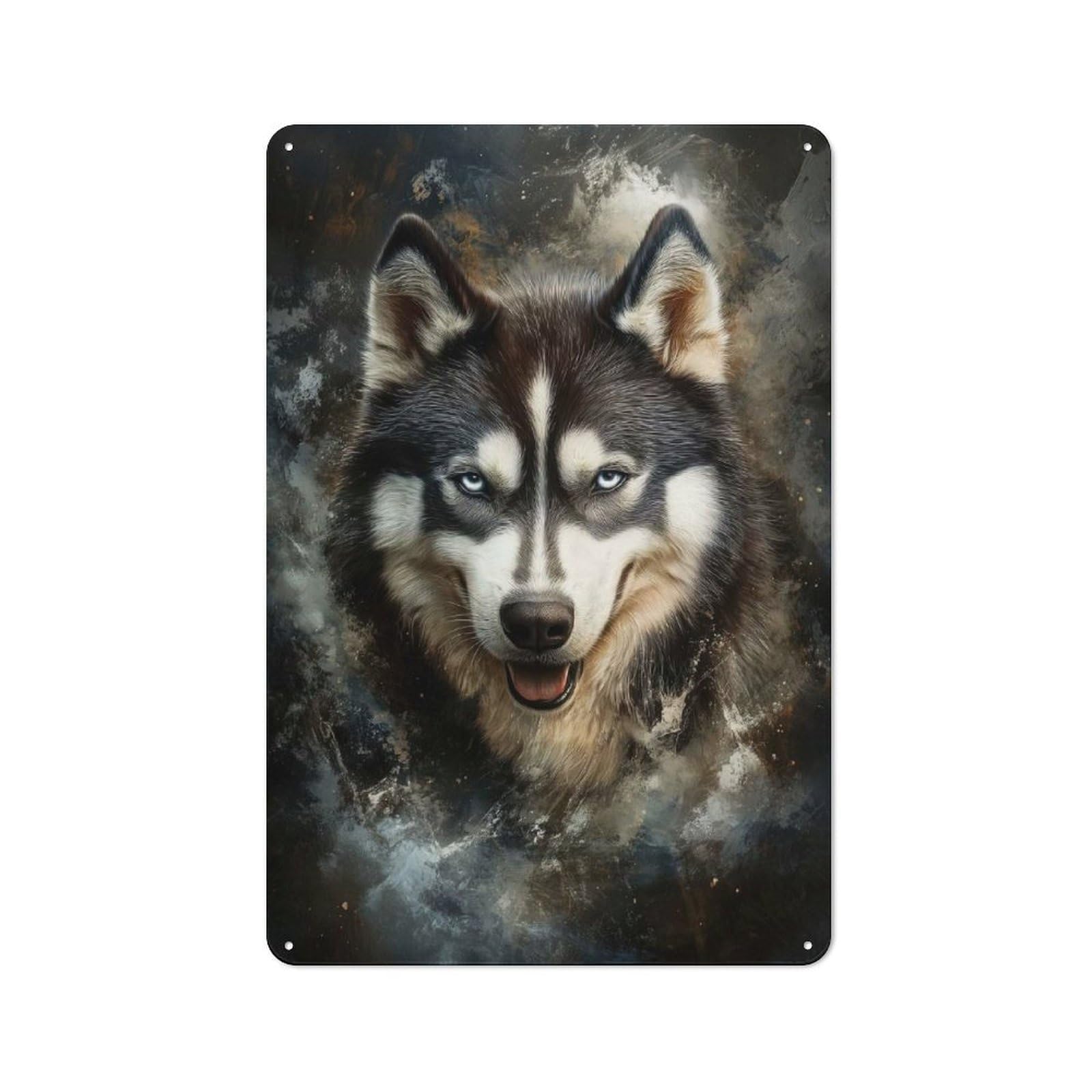 Junmoney Siberian Husky Portrait For Café Or Restaurant, Vintage Metal Sign 30X20cm, For Vintage Wall Decor Fans, For Cafés, Pubs And Restaurants