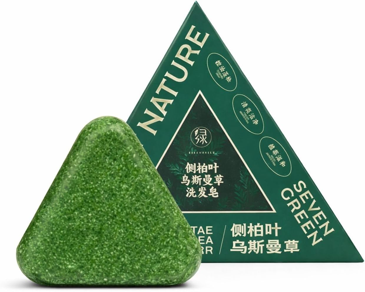 Nature Herbal Seven Green Triangle Shampoo Bar Soap with multyfunction, Oil Control, Dandruff Removal, Smoothening, Platycladus Usman Grass Hair Care 100g (Pack Of 2)