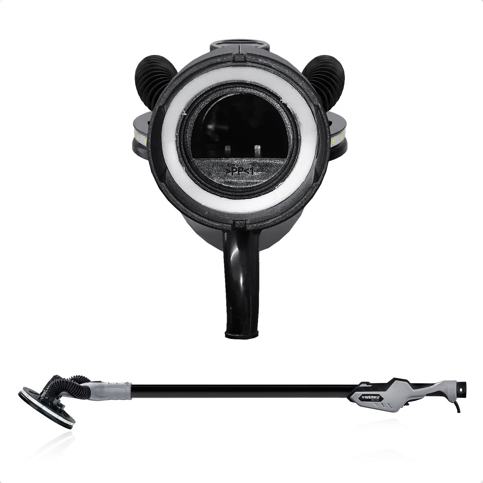 Werku WK403590, Lijadora Circular Rotorbital Paredes-Techos, Calidad Profesional, Potencia 400 W, Disco 225 mm, Órbita 5 mm, Sistema Luz LED Visión, Incluye Disco Lijado y Manguera