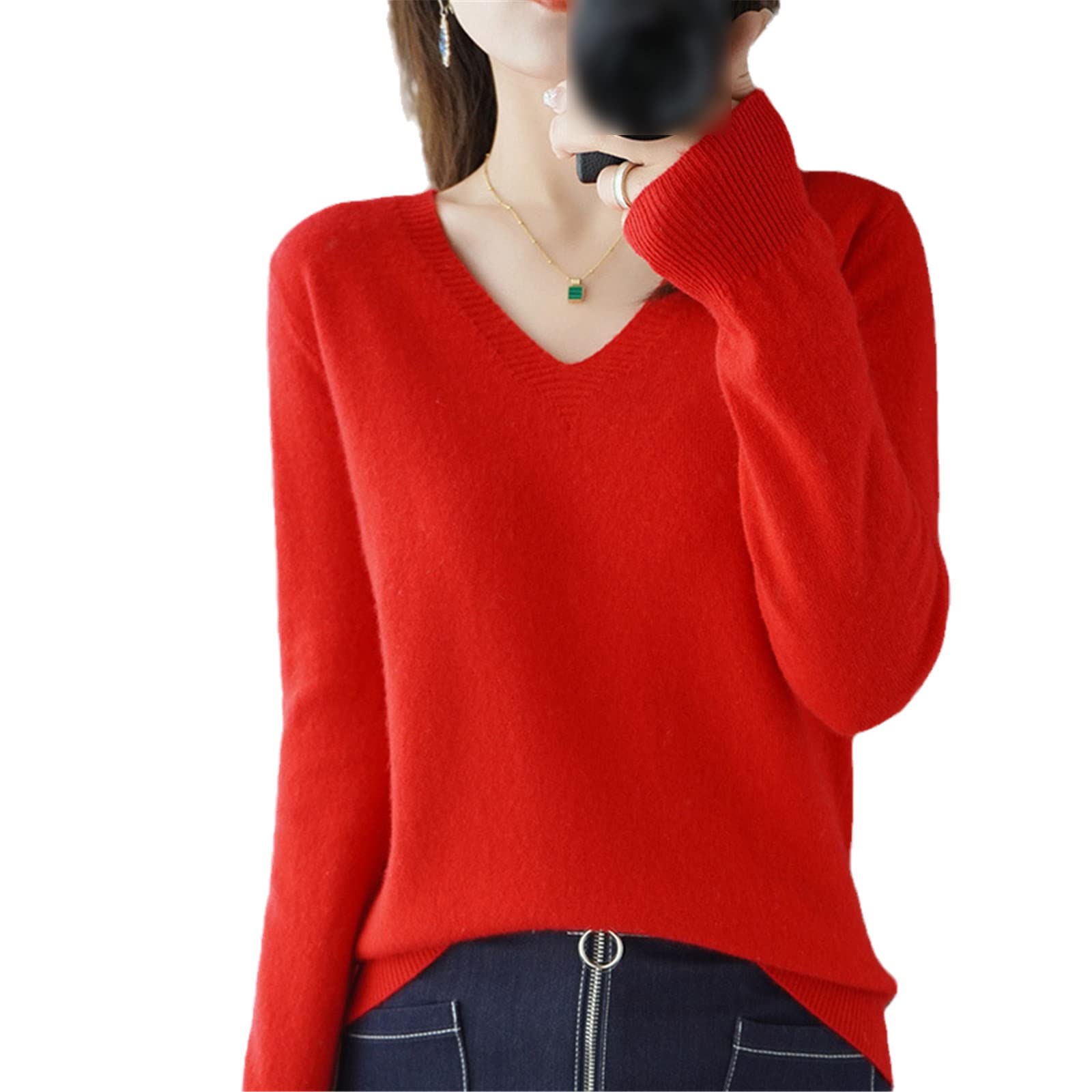 Suéter de mujer para otoño e invierno, de cachemira, cuello en V, casual, suave, delgado, básico, suéter