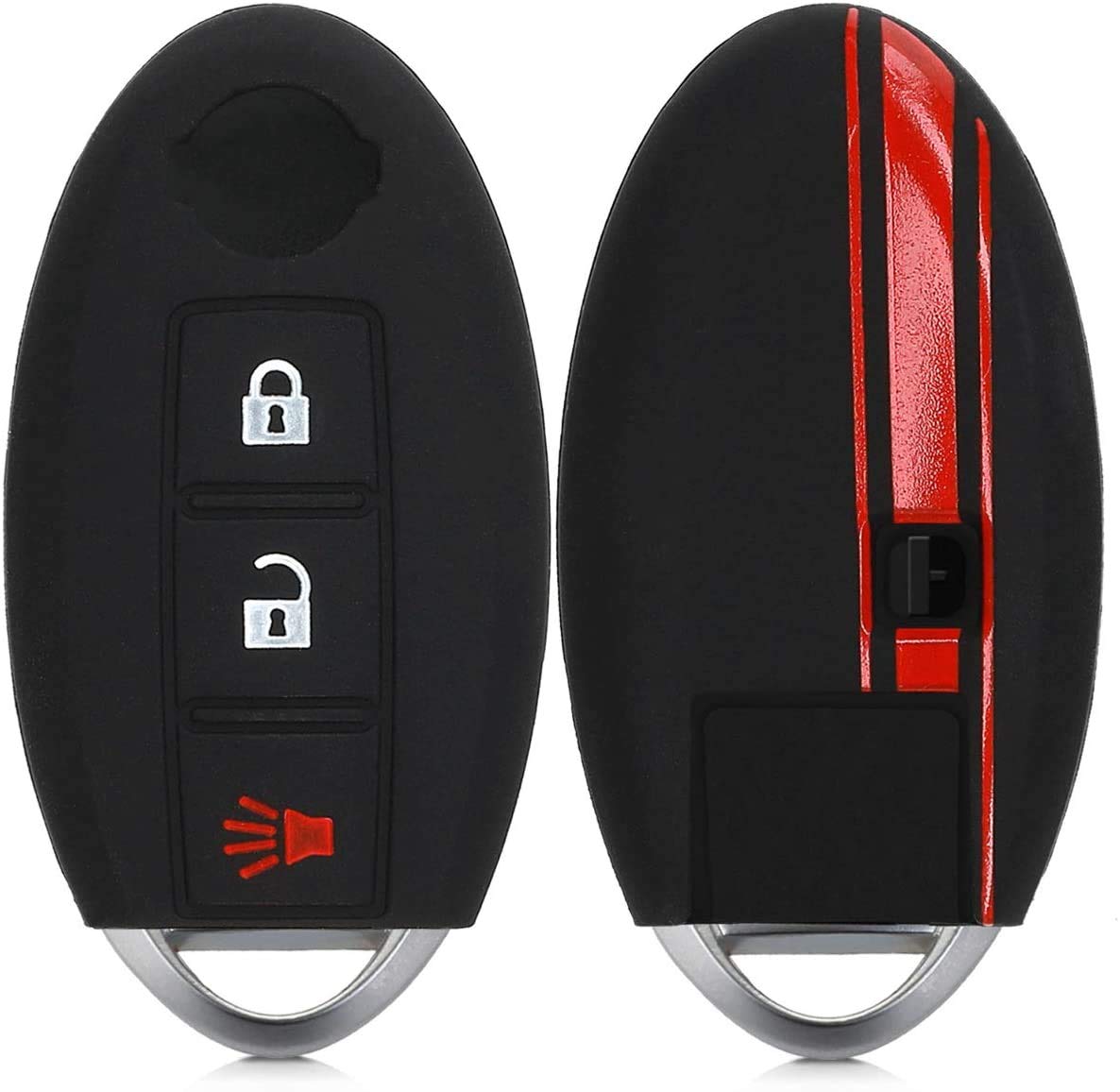 JVCV® Car Key Cover Compatible with Nissan Micra, Sunny, Teana 3 Button Smart Key - Rally Stripe - Stylish Durable Protector (Black Red)