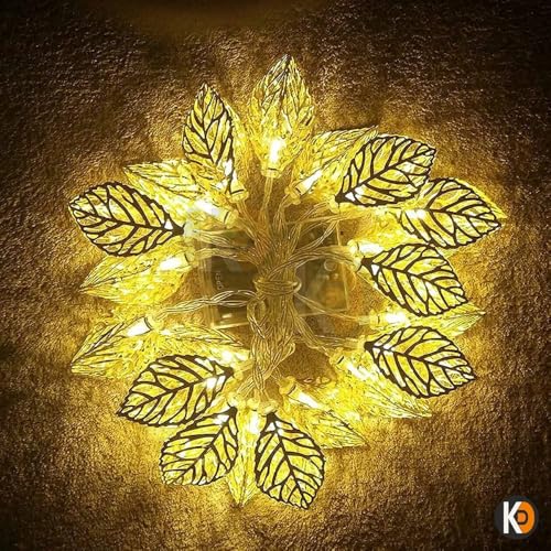 Image of K D Metal Leaf Paan String Lights for Decoration -10 LED Leaf (Paan) 3.8 Meter Moroccan LED Fairy Lights, Warm Yellow Decorative Lights for Home, Room, Parties & Festivals