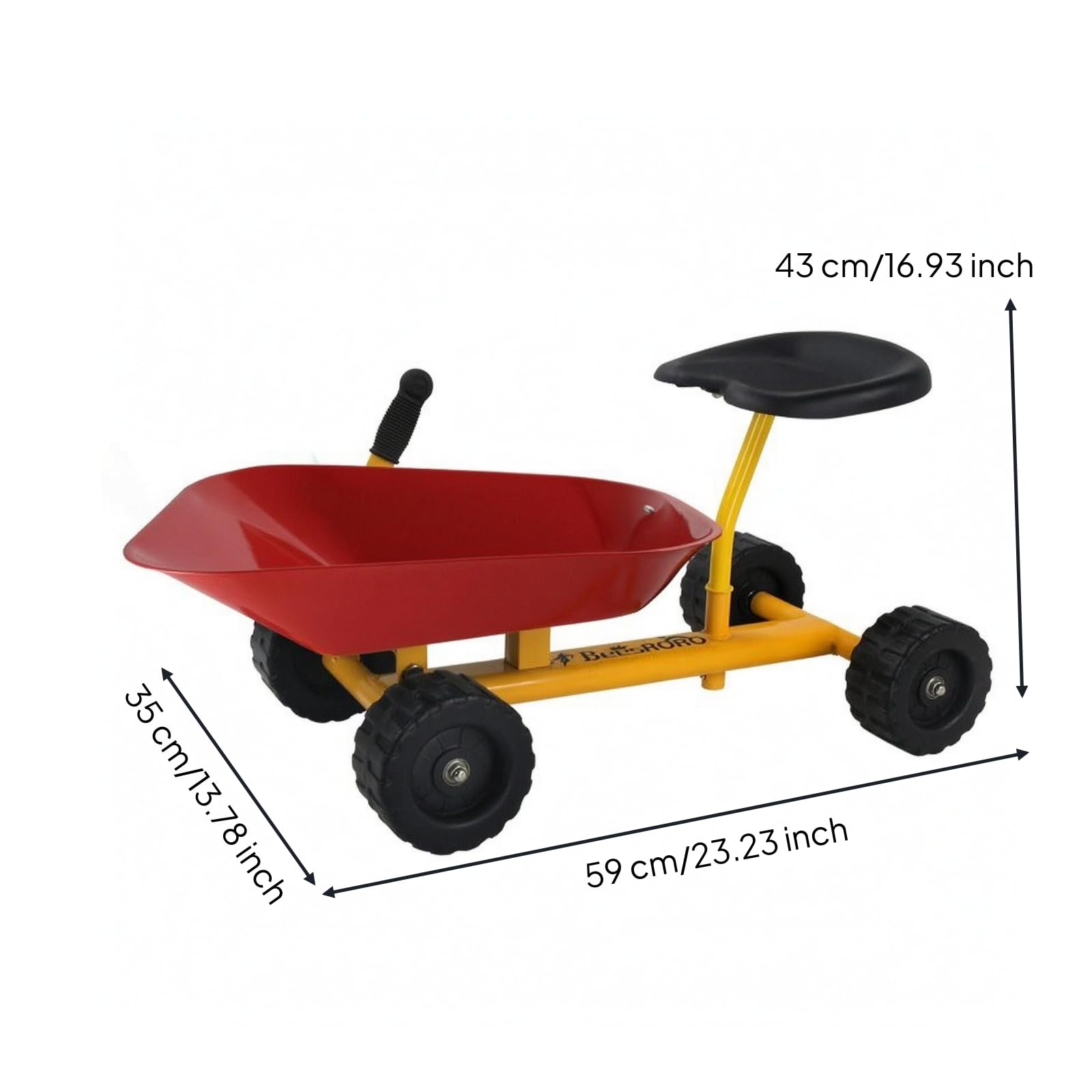 Kinder Baufahrzeug Sandkarren Sandwagen Schubkarre Spielfahrzeug mit Stabilem Sitz Und Rillenrädern aus Carbonstahl Und für Sandkasten Strand Garten, Rot