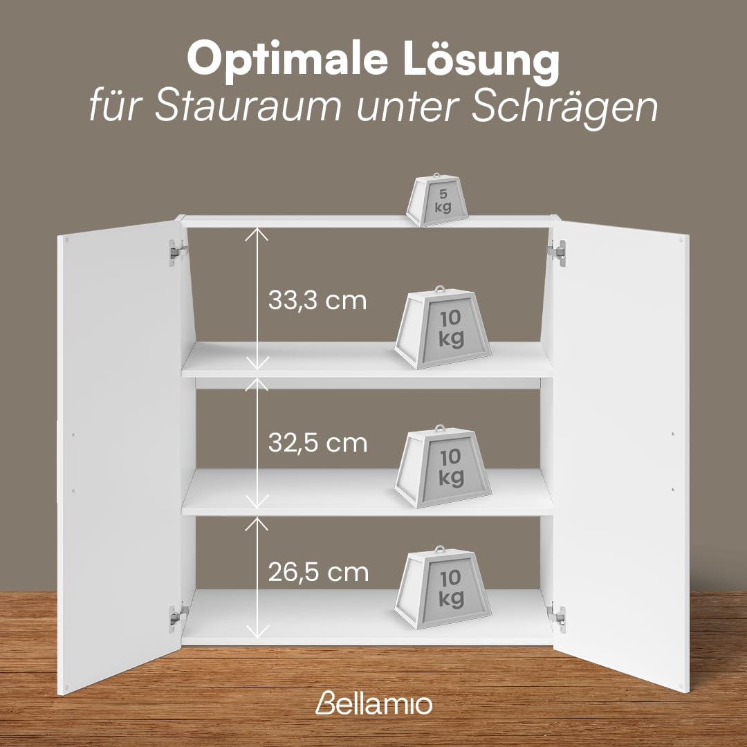 Bellamio Aland Dachschräge Regal weiß 100x90x52 HxBxT Schrank 2 Türen 3 Fächer Bücherregal Kleiderschrank