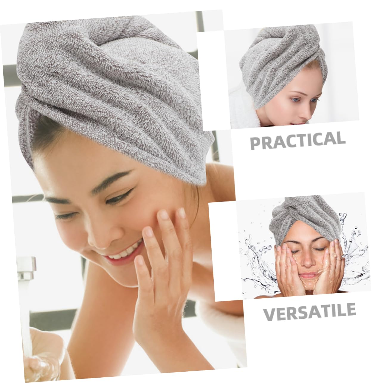MAGICLULU 4 Sätze Trockene Haarkappe Handtuch Zum Trocknen Der Haare Trockenes Haarkappentuch Handtuchwickel Zum Trocknen Der Haare Duschhaube Groß Haarturban Grey Korallenvlies 2 Stück * 4
