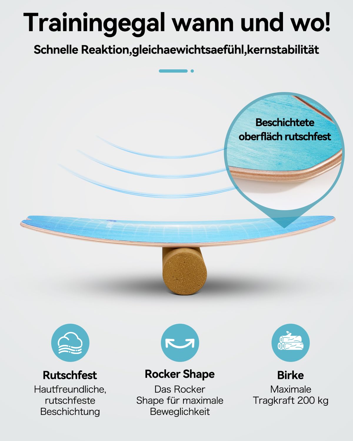 Balance Board Erwachsene | Rutschfeste Oberfläche & Rocker Shape | Surf Balanceboards für Surf Core-Training, Fitness, Reha & Koordination,inkl. Rolle, Halbkugel und Balance Ball