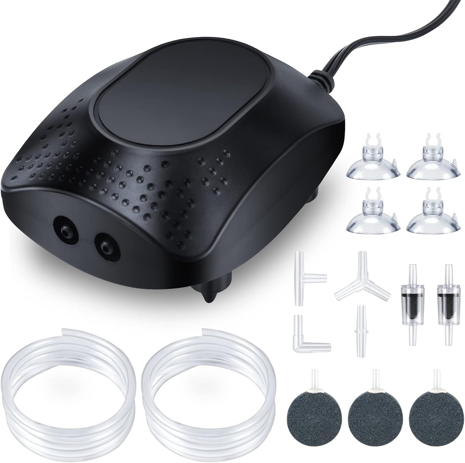 CWKJ Aquarium Air Pump Dual Outlets, Adjustable Quiet Oxygen Aerator Pump, Fish Tank Bubbler with Accessories Kit for Fish Tank up to…