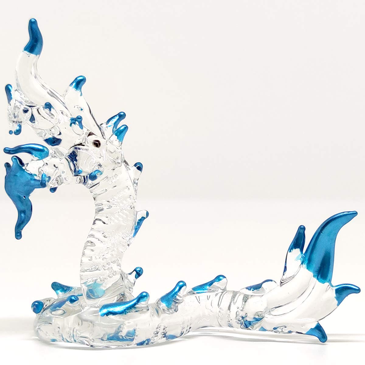 SansukjaiNak/Dragon Thai Miniature Figurines Animals Hand Painted Blown Glass Art Collectible Gift Decorate, Clear Blue