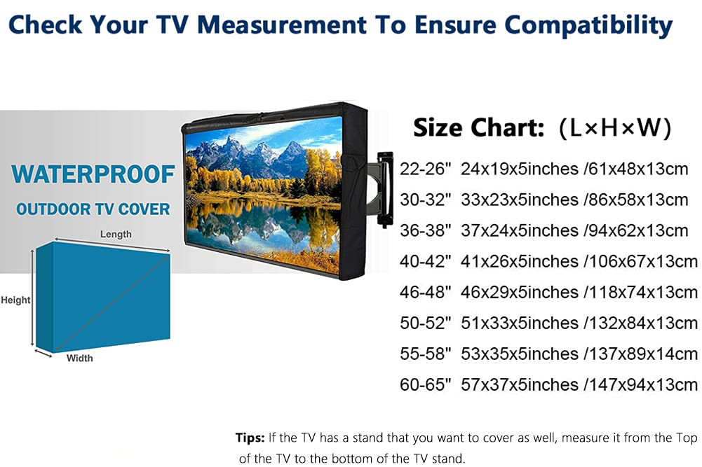 Housse de protection pour télévision extérieure avec face avant transparente 600D, Oxford imperméable, ensemble tout compris, protection anti-poussière pour écran, poche pour télécommande (140
