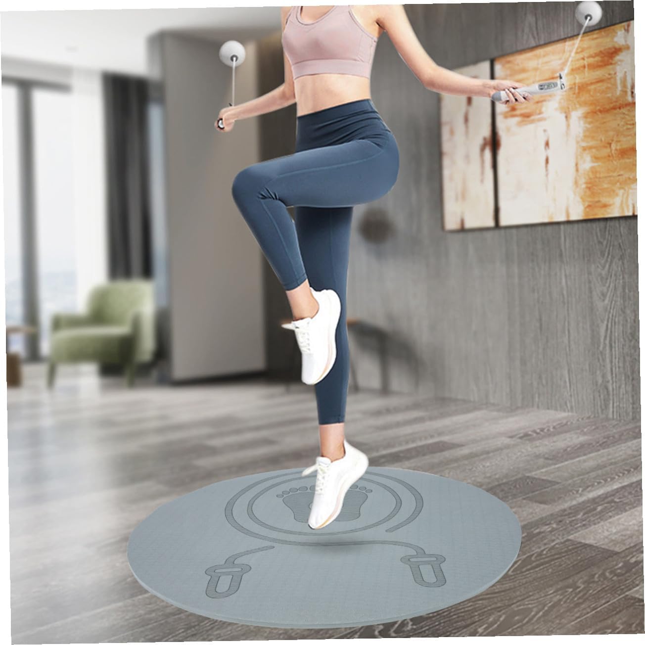 Cabilock Multi-function Skipping Rope Mat 58cm X 58cm X 8mm Shock-absorbing Quiet Workout Mat for Home Exercise Portable Sports Pad and Adults