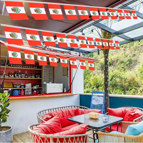 Image of 2 Pack Peru Flag Banner String Small Mini 66 Feet 60 Pcs Peruvian Hanging Flags Decoration