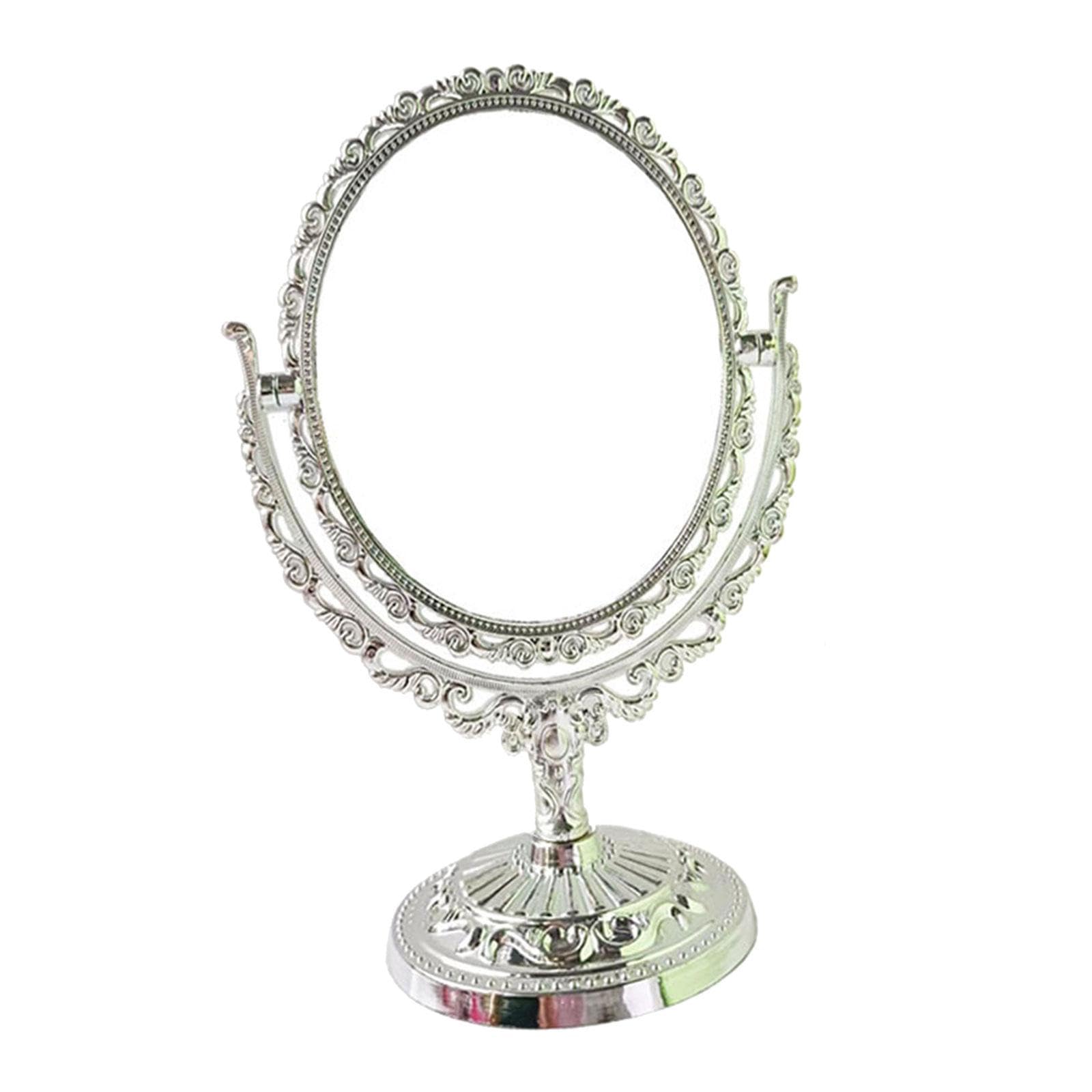 Tabletop Makeup Mirror Vintage Desktop Stand Mirror for Hotel Vanity Bedroom Silver Oval-image-27