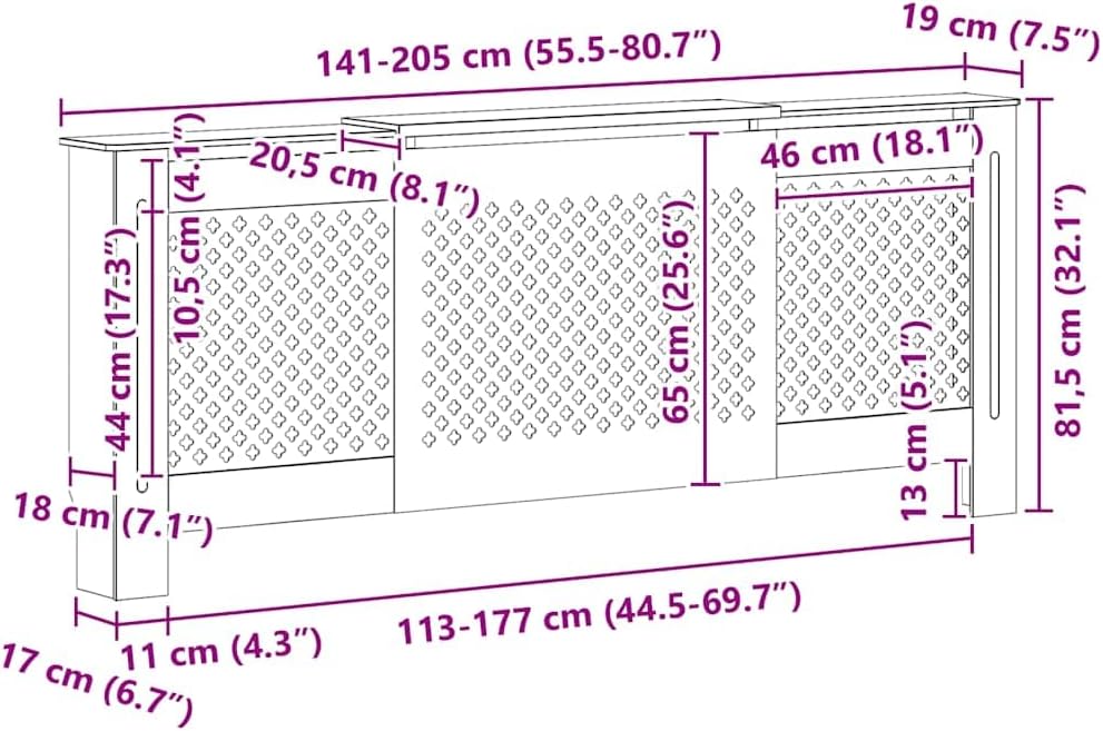 vidaXL Radiator Cover, Heater Cover Cupboard Shelf, Radiator Cover Heating Cabinet for Home Office Living Room Furniture Decor, Gray MDF