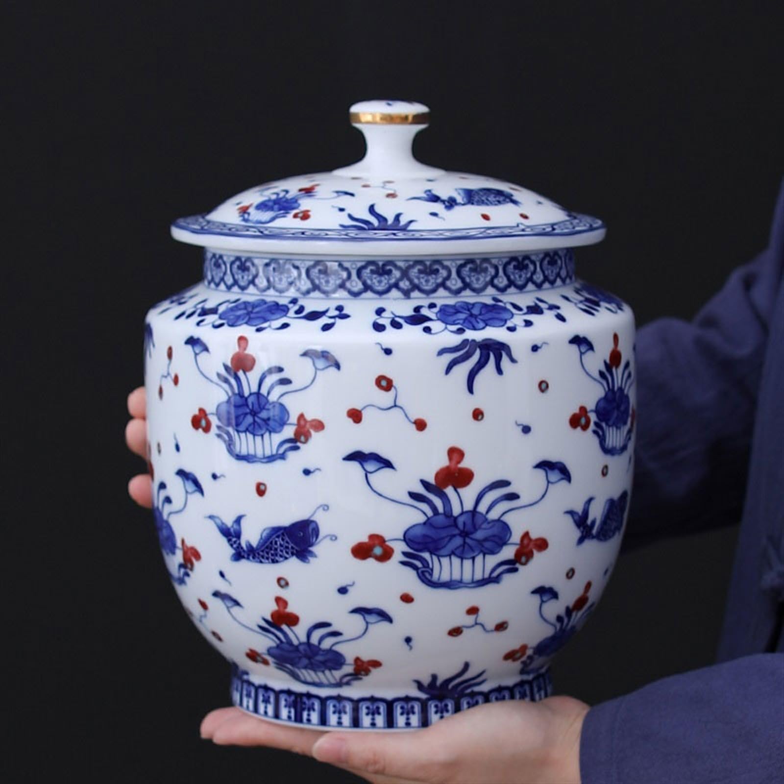 Pudełko z puszki na herbatę, chińskie, niebiesko-białe, ceramiczne pudełko kanister Wielofunkcyjny słoik uszczelnieniem, duży schowek(Medium)